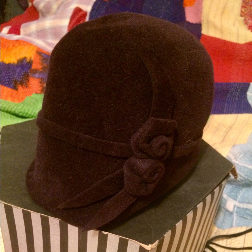 Dark purple rabbit felt cloche hat handmade NYC